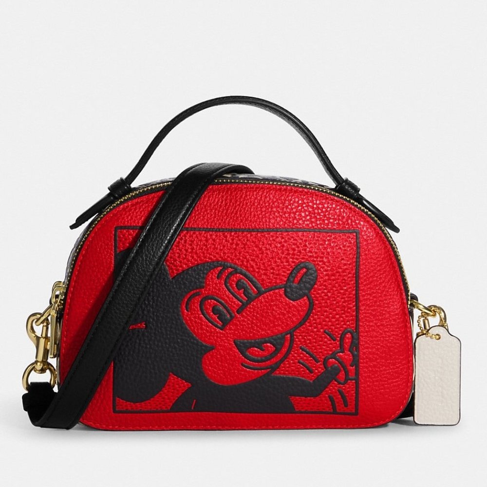 ❤️🐭 Disney Mickey Mouse X Keith Haring Serena Satchel Gold/Electric Red Multi - Picture 3 of 12